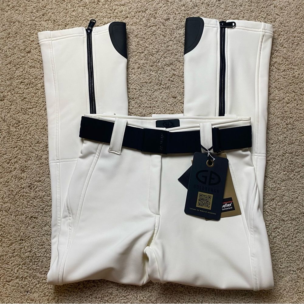 Goldbergh Pippa Belted Ski Pants White Black NWT US 10 - Picture 1 of 7